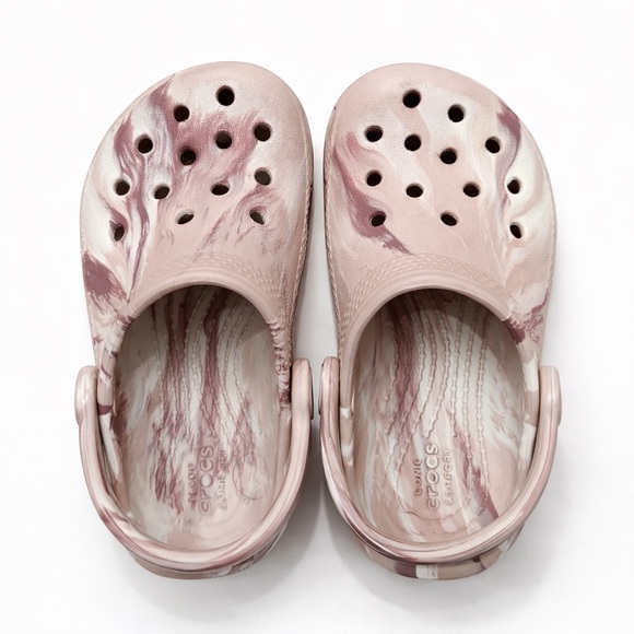 Girls Crocs Marble Pink White Clogs Size C8 Toddler Slip On Shoes - Picture 5 of 6